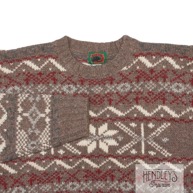 Nwot Uomo Boston Traders Vacanza Maglione M Grigio Taupe Lana Fair Isle Fiocchi