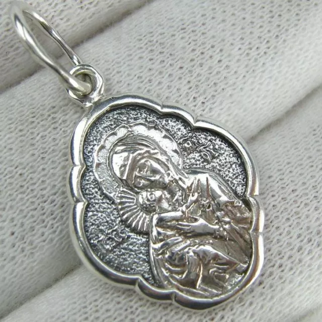 925 Sterling Silver Icon Pendant Medal Mother of God Mary of Vladimir Tenderness