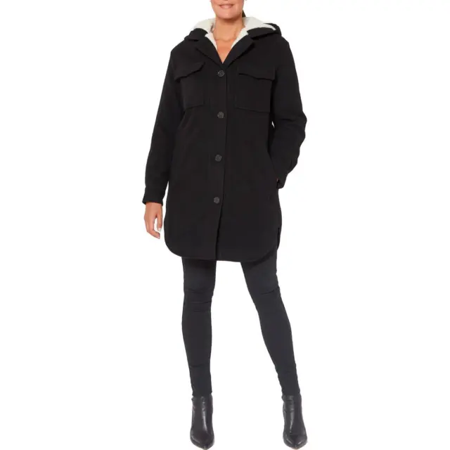 Sanctuary Womens Black Lined Cold Weather Hooded Fleece Jacket XS BHFO 2014