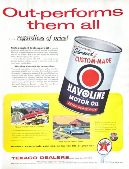 1955 Havoline Motor Oil Automobile Car Vintage Print Ad Out Performs Them All