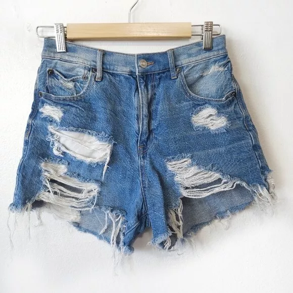 American Eagle Highest Rise 90s Boyfriend Jean Shorts Medium Wash Distressed 4