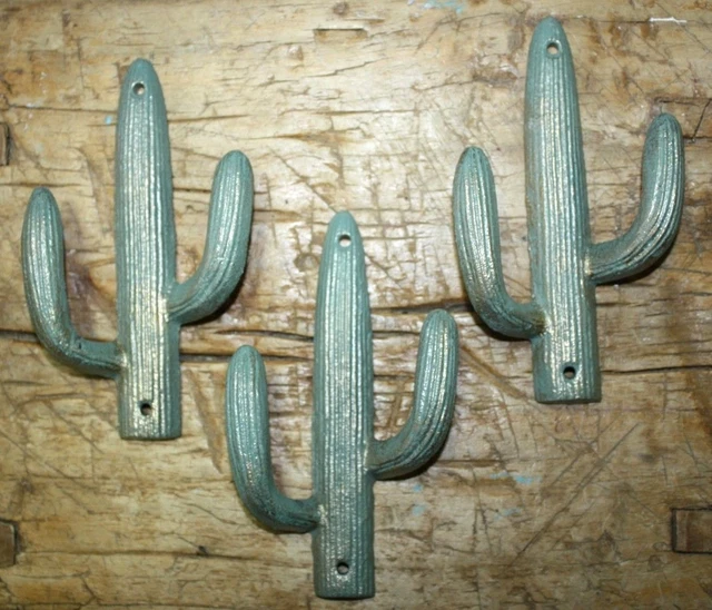 3 Cast Iron Antique Style CACTUS Coat Hooks Hat Hook Rack Towel Garden SAGUARO