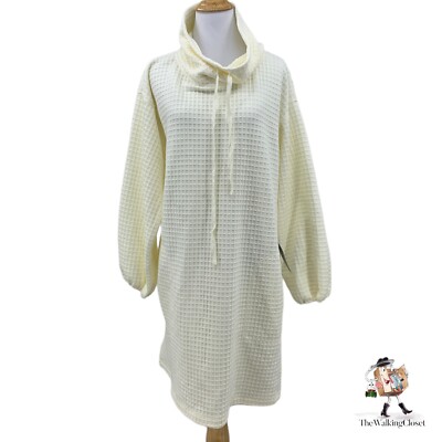 Max Studio Cowl Neck Dress Womens XL Extra Large Eggshell Balloon Sleeves Waffle