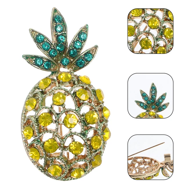Broche ananas vintage en strass : épingle en cristal bleu, ton