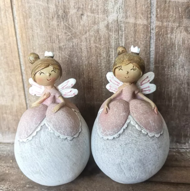 2 x Elfe Rosa Dekofigur Figur 8.5 cm Fee Fairy Elfenfiguren Weiß Elfen