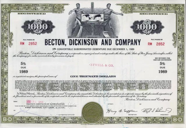 Becton, Dickinson and Company, 1969,  5% Debenture due 1989 (1.000 $)