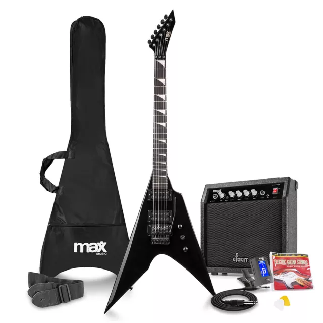 Beginner Electric Guitar Package with Amplifier & Accessories - V Style Black