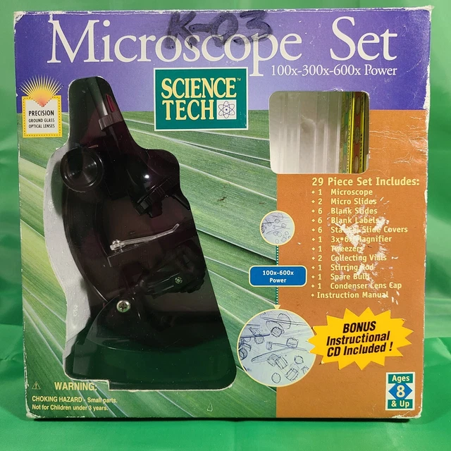 SCIENCE TECH MICROSCOPE Set 100x 300x 600x Power 27 Piece CD