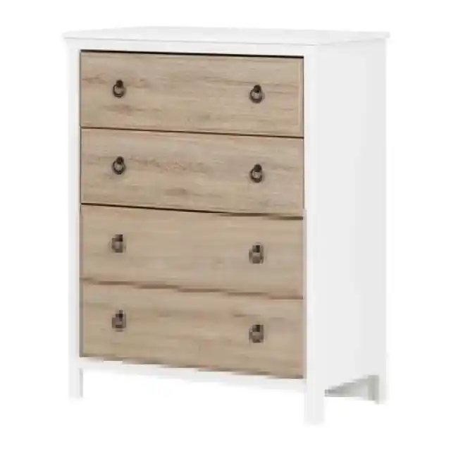 South Shore Kid Dresser 4-Drawer Rectangle Cotton Candy White + Rustic Oak Chest