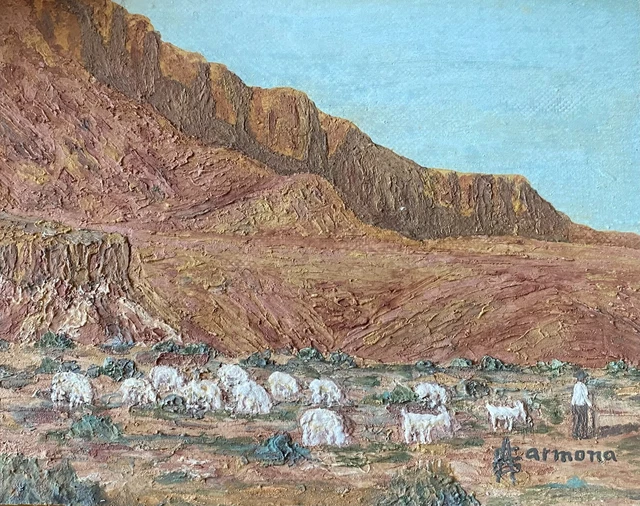 Cuadro Antiguo Pintado A Mano Pastor Con El Ganado Aquitienesloquebuscas.com Alm