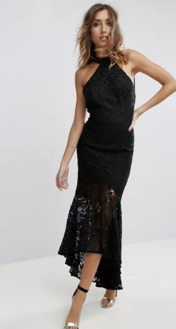 JARLO PETITE ALLOVER Cutwork Lace High Low Maxi Dress With Tie Neck Detail 79.99 PicClick UK