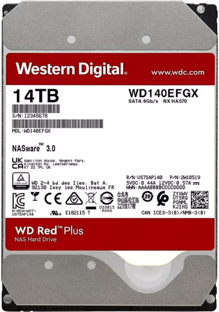 Disco Duro WD Rojo Plus WD140EFGX 14TB 7.2K 512MB SATA III 3.5'' Pulgadas