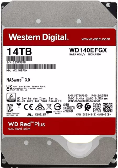 Disque Dur WD Rouge Plus WD140EFGX 14TB 7.2K 512MB SATA III 3.5'' Pouces