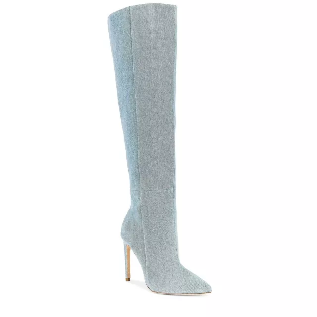 RAYE Benita Leather Suede Knee High Boots in Denim Blue 6 New Womens Heels