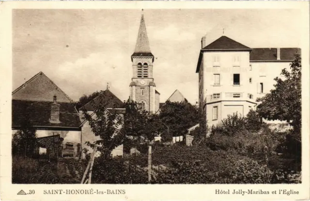 CPA St-HONORÉ-les-BAINS Hotel Jolly Maribas et l'Église Nievre (100301)