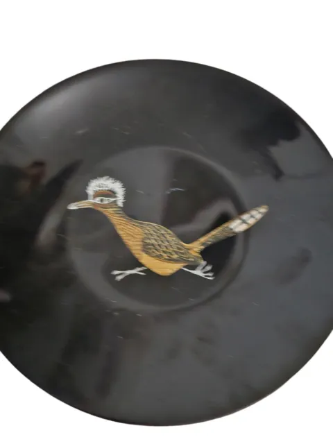Vintage Couroc Road Runner Monterey 8" Bowl Tray Dish Bird Black Inlaid