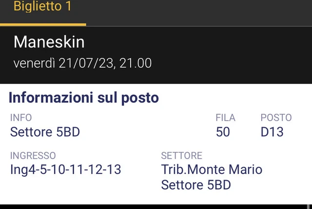 biglietto concerto Maneskin Stadio Olimpico 21/07/2023