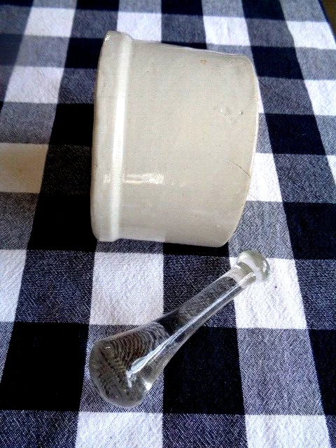 Vintage  Mortar Pottery  &  Glass Pestle