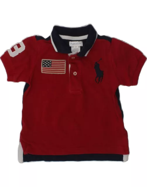 POLO RALPH LAUREN Baby Boys Polo Shirt 12-18 Months Red Colourblock Cotton AX35