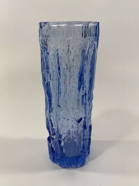 Vintage White Friars Style Raven Head Blue Bark Type Glass Vase 6.5 Inches 2