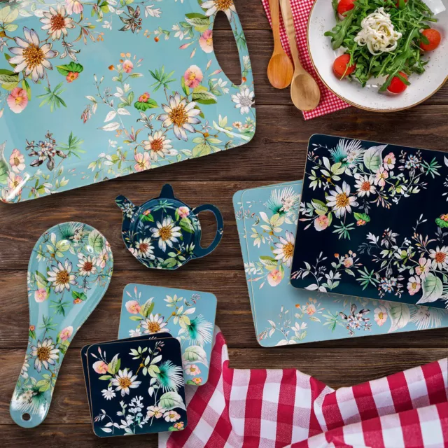 New Daisy Meadow Food Serving Tray TV Dinner Mats Coasters Set Kitchen Tableware