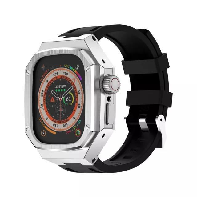 Mod Kit Metal Bezel Case Band Fr Apple Watch Ultra 8 7 6 Rubber Strap Glass Film