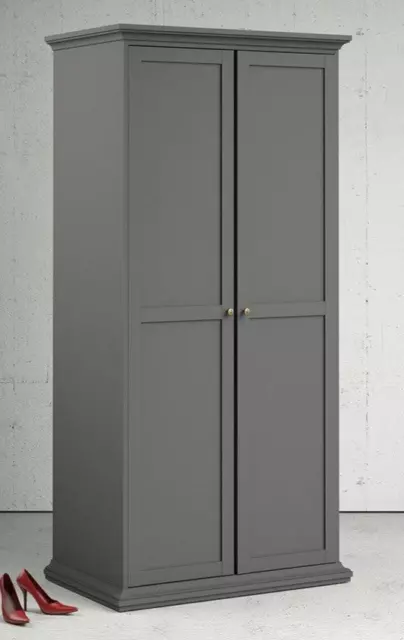 Paris 200Cm Tall French Country Style Wardrobe With 2 Doors In Matt Grey