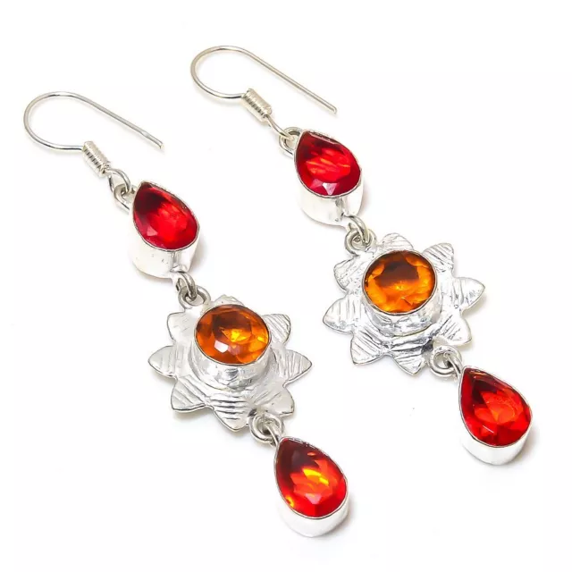 Mozambique Garnet, Citrine 925 Sterling Silver Jewelry Earring 2.64 "