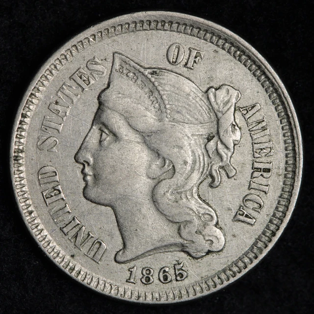 1865 Three Cent Nickel Piece CHOICE AU E388 XSCH