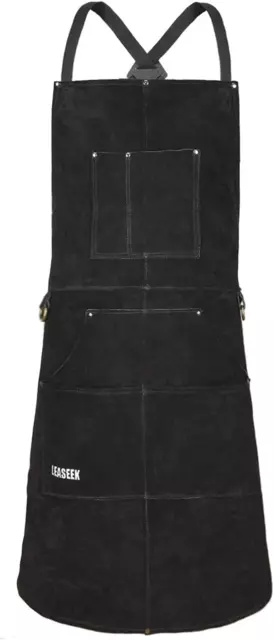 Leaseek Leather Welding Apron,Heat & Flame-Resistant Heavy Duty Work Apron with