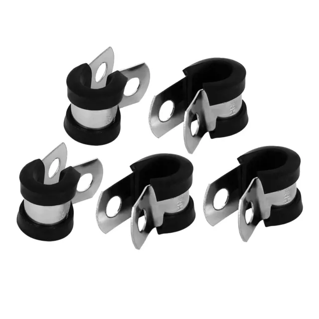 8mm Dia EPDM Rubber Lined P Clips Cable Hose Pipe Clamps Holder 5pcs