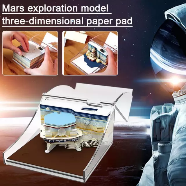 3D Desk Notepad Creative 3D Memo Pad with Pen Holder Mars Exploration Model H4A2