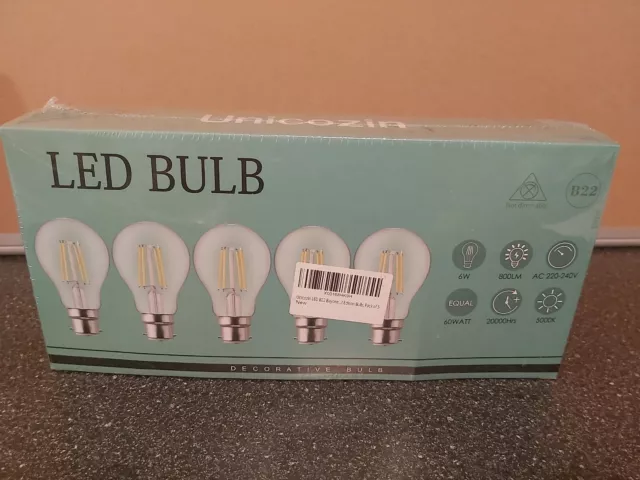 5er-Pack Unicozin LED B22 Bajonett Kappe Glühbirnen, 6W 800LM, 60W Glühlampe