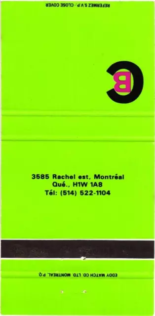 Montreal Quebec Canada B Logo Transportation Tanks Vintage Matchbook Cover