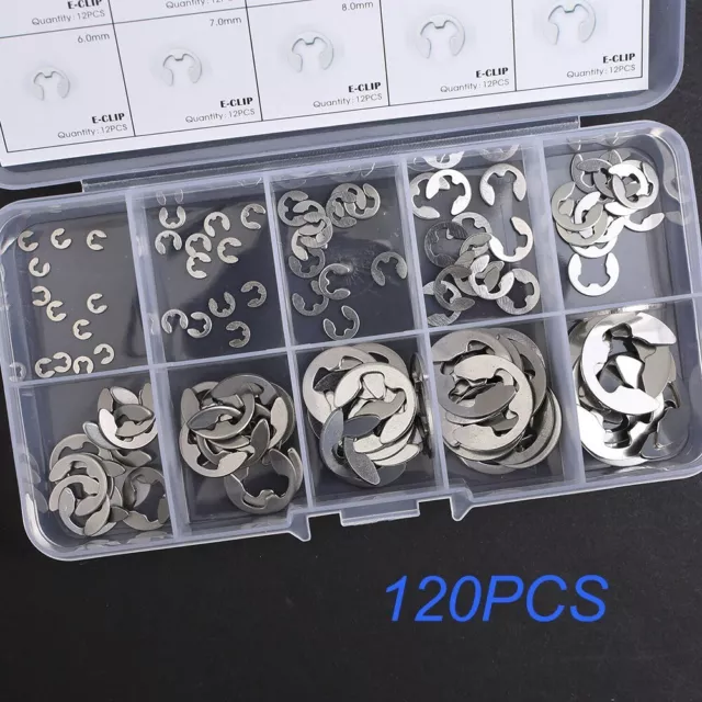 Essential 120 Piece Stainless Steel E Clips Set Assorted M1 5 to M10mm
