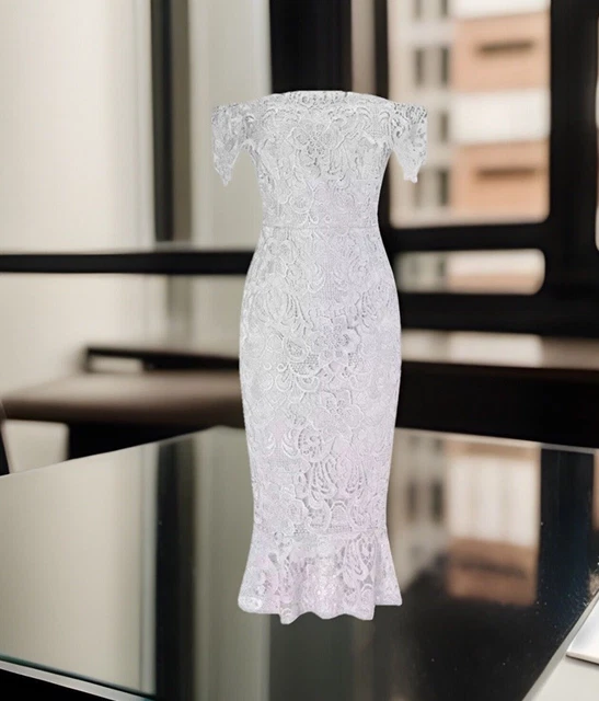 LIPSY VIP GREY Embroidered All Over Lace Midi Dress - Size 12 BNWOT 52.00  - PicClick UK