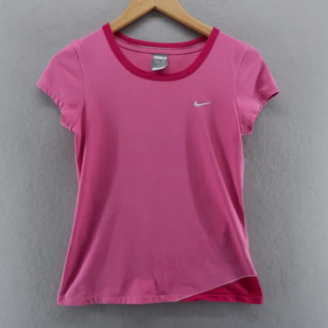 Nike Womens T Shirt Small Pink Embroidered Swoosh Short Sleeve Cotton