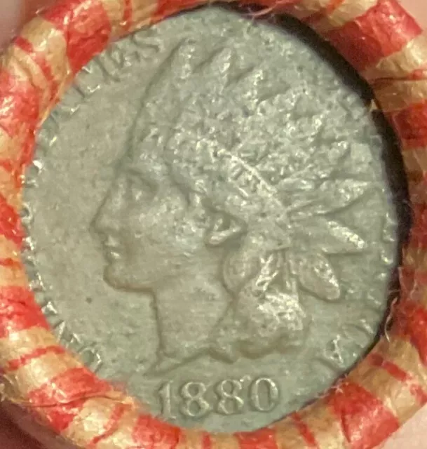 Crimped & Sealed Wheat Pennies roll capped high grade 1880 Indian Head Cent #25
