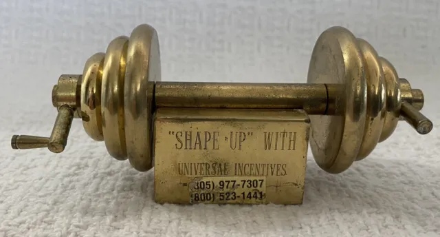 Vintage Small All Brass Barbell/Dumbbell with Stand Paperweight (1 lb 1 oz)