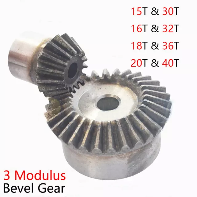 1 Pair 3 Modulus Bevel Gear Combination 15T to 40T 90° 1:2 Pairing 45# Steel New
