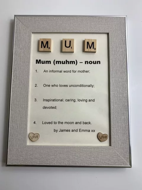 Handmade Personalised Mum Scrabble Letter Frame Picture Birthday Present Mummy