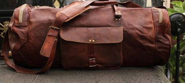Heavy Duty Leather Travel Bag Duffle Women's Men's Luggage Overnight Weekend
