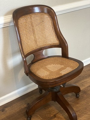 Antique chair cane wood banker lawyer desk office rolling, swivel, adjustable 5