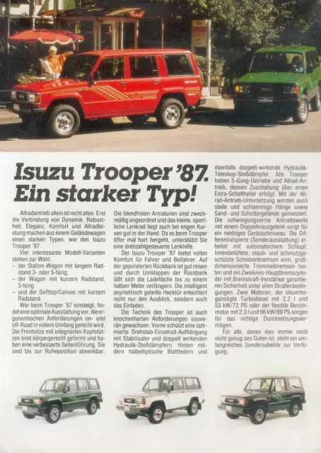 Isuzu Trooper Prospekt 1987 D brochure broschyr broszura catalogue catalogus