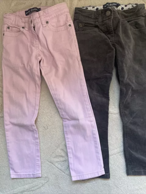 X2 Pairs Mini Boden Trousers Jeans Age 6 Years Pink Grey Cotton Adjusts Waist