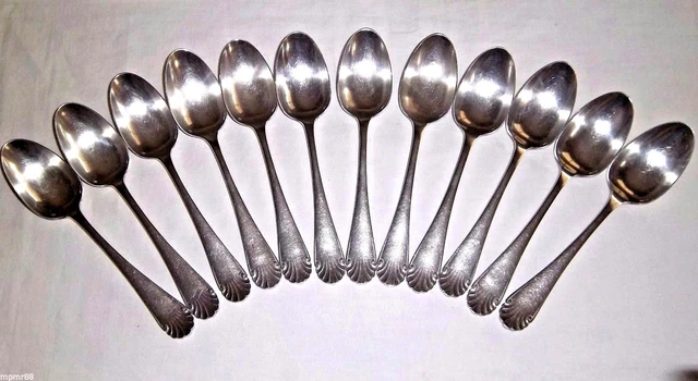 12 cuillères à soupe métal argenté style Louis XIV orfèvre Christofle modèle Villeroy Vintage silver-plated soup spoons 20,5cm - France