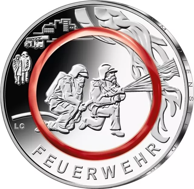 10 Euro Münze - Feuerwehr 2023- Mit Polymer Ring - Bankfrisch - Aus Rolle