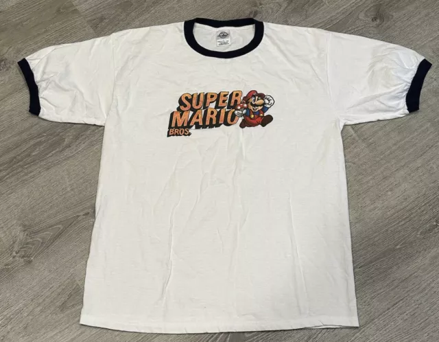 VINTAGE 2003 SUPER Mario Bros Retro Gaming Ringer Tee Graphic T-Shirt ...