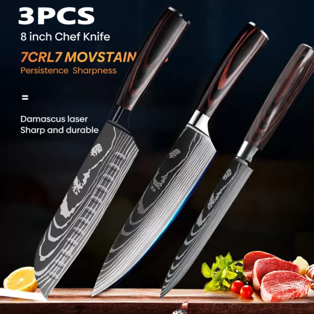 Messer Set, Küchenmesser Set, 3-teilig aus hochwertigem Carbon Edelstahl Profi