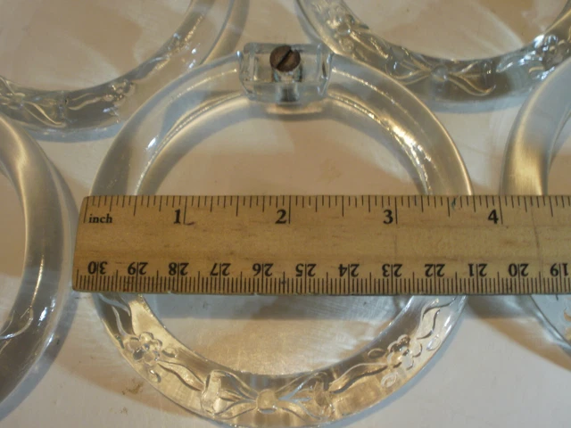 Lot 10 5 Pair Antique Floral  CLEAR GLASS DRAPES CURTAIN RINGS TIE BACKS 3
